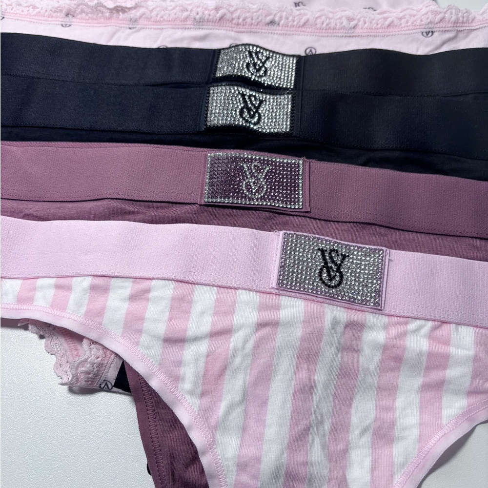 Victoria’s Secret Set of 6 Shine Logo Underwear Thongs Pink Black Size M NWT - Picture 3 of 13